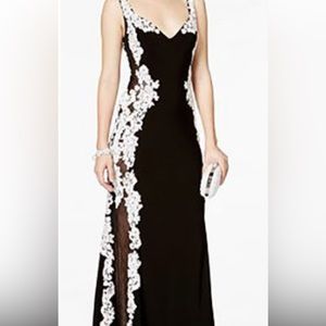 Betsy & Adam black and white floor length dress